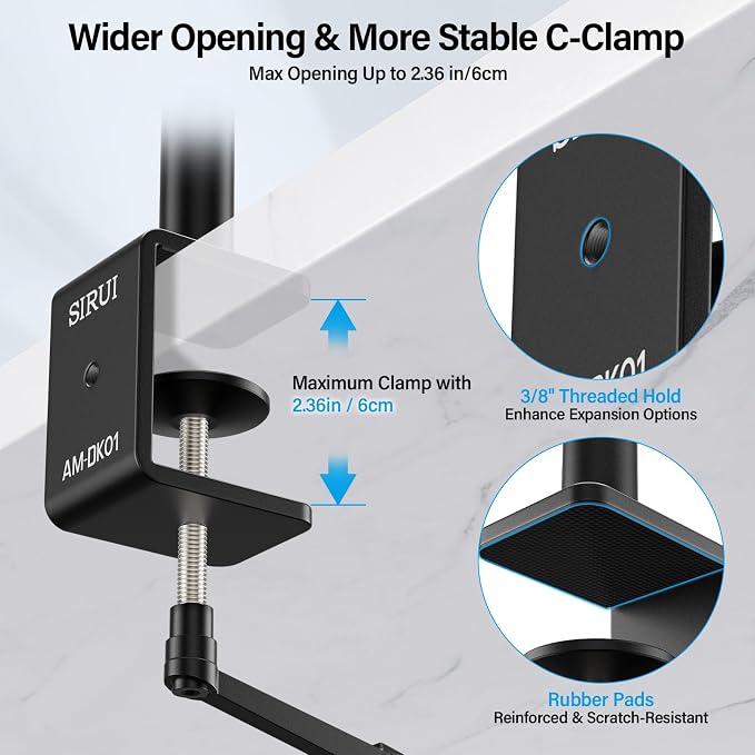 SIRUI 40" Overhead Desktop Mount w C-clamp, Heavy Duty Articulating Arm Camera Desk Mount, Flexible Magic Arm w Dual Ball Head, Boom Arm for Action Camera Ring Light Microphone Webcam Phone, AM-DK01