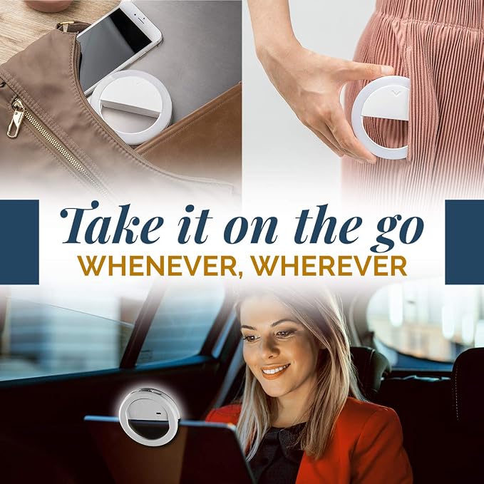 GearLight Selfie Ring Light for Computer or Phone - iPhone Compatible LED Lighting for Laptop Webcam, Video Recording - Rechargeable Circle Clip - Cute Stuff & Room Decor - White - 3.5 inch