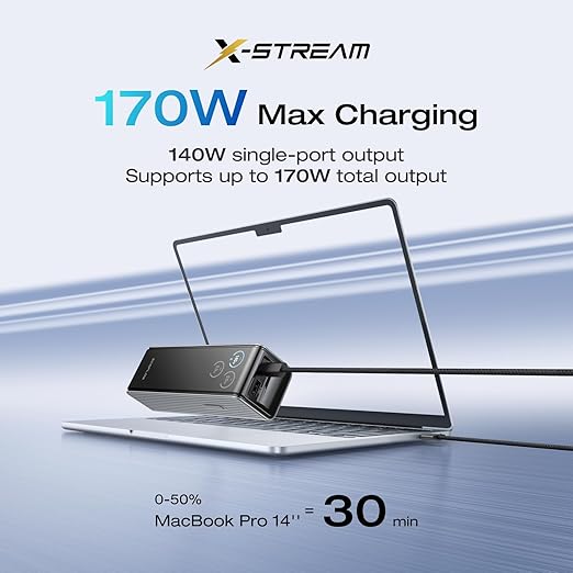 EF ECOFLOW Laptop Power Bank, 25,000mAh 170W Portable Charger with Dual 140W USB-C Ports, Smart Display, Flight-Approved for Travel, Fast Charging for iPhone 17/16 Series, MacBook, Samsung and More