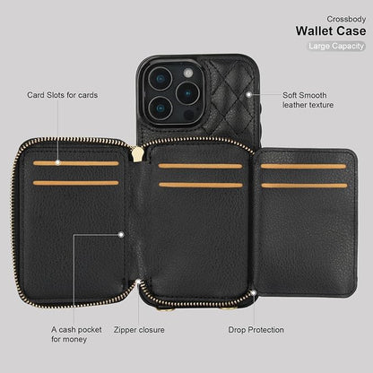 Bocasal Crossbody Wallet Case for iPhone 16 Pro Max, RFID Blocking PU Leather Zipper Handbag Purse Flip Cover, Kickstand Folio Case with Card Slots Holder Wrist Strap Lanyard 5G 6.9 Inch (Black)