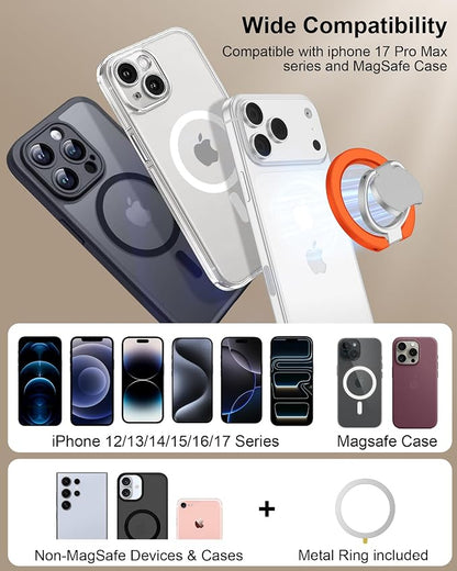 Magnetic Finger Ring for iPhone 17 Pro Max Double-Sided Magsafe Phone Grip with Kickstand Foldable &Rotatable Magsafe Cellphone Gym Loop Holder for Apple 17e 17 Air 16e 16 Pro 16 Plus 15 14 13 12 Mini