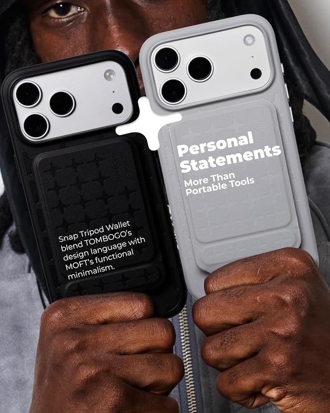 MOFT Phone Tripod Wallet x Tombogo for iPhone, Mulit-Angles, Lightweight & Portable Phone Stand, MOVAS Vegan Leather Phone Wallet, Strong Magnets, NFC Card Holder, Cement (with Card Slot)