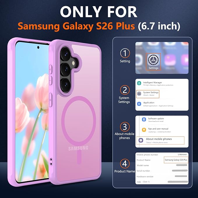 Compatible for Samsung Galaxy S26 Plus Phone Case: S26 Plus Case [Mag-Safe Fit] with 2PC HD Screen Protector,Matte Translucent Soft-Touch Skin/Full Body Protection for Cell Phone S 26 Plus Cover,Pink