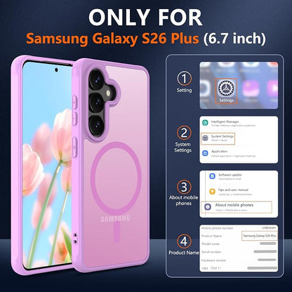 Compatible for Samsung Galaxy S26 Plus Phone Case: S26 Plus Case [Mag-Safe Fit] with 2PC HD Screen Protector,Matte Translucent Soft-Touch Skin/Full Body Protection for Cell Phone S 26 Plus Cover,Pink