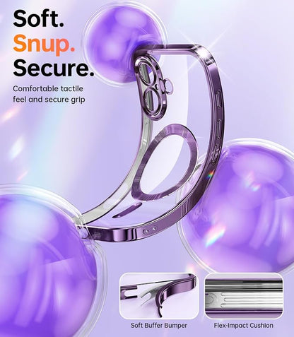 Meifigno Magnetic Case with Removable Phone Ring Stand for iPhone 16 6.1", [Glitter Card & Wrist Strap] [MagSafe Compatible] [Built in Mirror] Magnetic Phone Ring Holder + 16 Case Kit, Purple