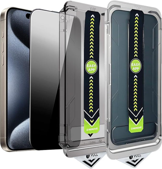 2 Pack 25° Ultra Privacy Screen Protector for iPhone 15 Pro Max, [Auto-Dust Removal and Auto-Alignment], Wide-Angle Anti-Spy Tempered Glass Film, Easy and Quick Installation