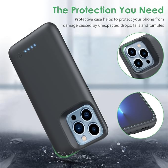 Feob Battery Case for iPhone 13/13 Pro[6.1 inch], 7500mAh Portable Charger Case Extended Battery Pack for iPhone 13/13 Pro Charging Case-[Black]