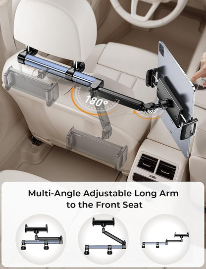 Headrest Tablet Holder for Car Accessories : [18.11-inch Long Arm] 3-in-1 Backseat Tablet Holder for Kids Road Trip Compatible with iPad Switch Smartphones & Tablets or Other 4.7-13" Devices