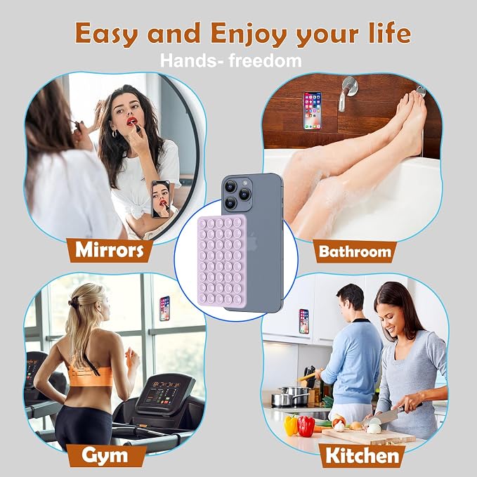 Double Sided Silicone Suction Phone Holder Mount, Silicon Accessory for iPhone and Android, Hands-Free Mirror Shower Phone Holder, TikTok Videos and Selfies (Combo E)