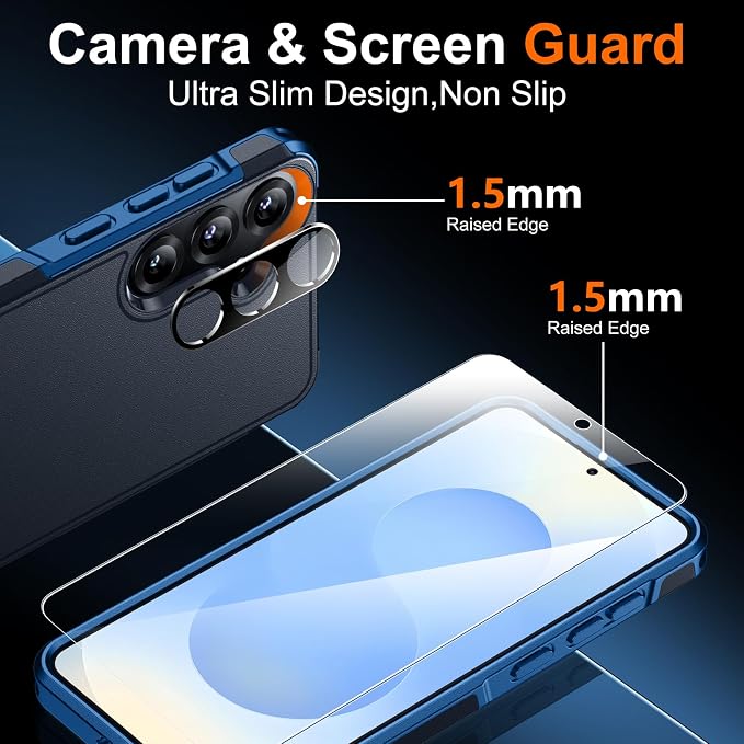 SPIDERCASE Designed for Samsung Galaxy S25 Plus Case, [10 FT Military Grade Drop Protection],2 Pack [Tempered Glass Screen Protector+Camera Lens Protector] Heavy Duty Shockproof Case,Dark Blue