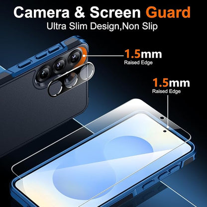 SPIDERCASE Designed for Samsung Galaxy S25 Plus Case, [10 FT Military Grade Drop Protection],2 Pack [Tempered Glass Screen Protector+Camera Lens Protector] Heavy Duty Shockproof Case,Dark Blue