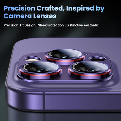 Uyiton Professional Camera Style for iPhone 16 Pro Max/16 Pro/14 Pro Max/14 Pro Camera Lens Protector - [Unique Typography + Phone Lens Red Circle Design] Metal Tempered Glass Camera Cover, Purple+Red