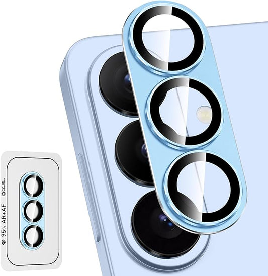 for Samsung Galaxy S26 Plus Camera Lens Protector, Electroplated Matte Back with 9H Tempered Glass Lens Protector, [Strong Adsorption] [Case-Friendly] Metal Ring HD Clear Lens Cover, Blue