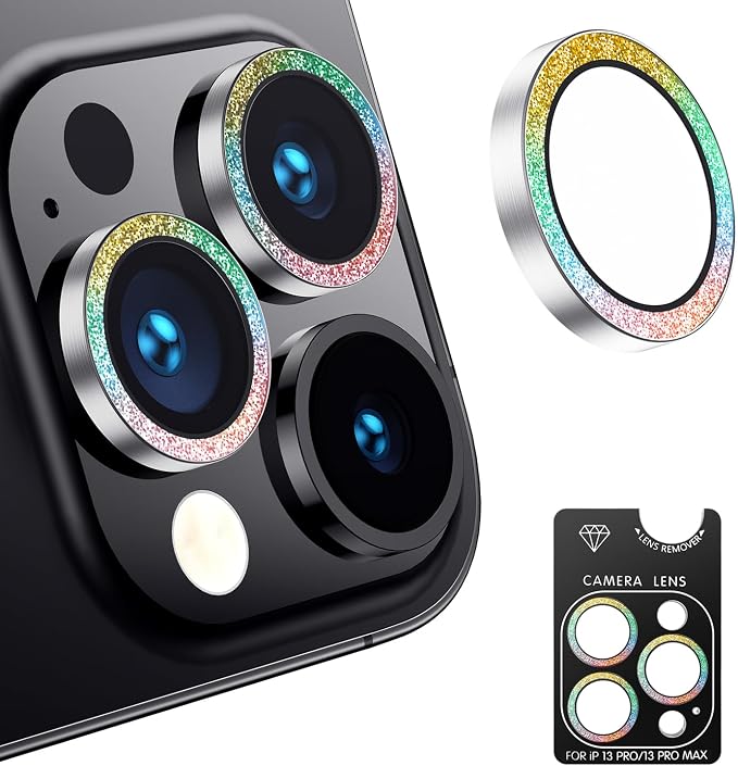AFARER Lens Protector for iPhone 13Pro/13 Pro Max, [Alignment Kit&1:1 Invisible Perfect Fit] [Individual Bling] [Not Easy to Break][Strong Adsorption][Case-Friendly] Metal Tempered Glass Rear Camera Screen Cover