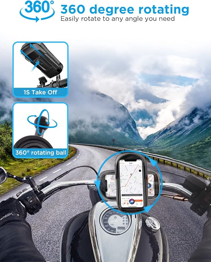 whale fall 360° Rotatable Bike Phone Holder, Waterproof Handlebar Bag with Touchscreen & Storage, Durable Bike Phone Mount for Navigation, Essential Bicycle Accessories for Phones Under 7"