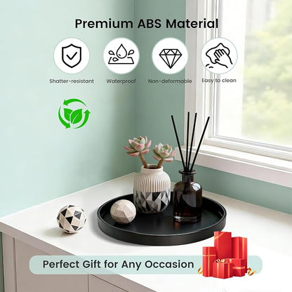 2 Pack 10" Bathroom and Vanity Tray, ABS Bathroom Counter Organizer, Coffee Table Decor for Perfume, Candles, Keys &More. Kitchen Countertop Organizer, Decorative Tray Soap Holder, Black
