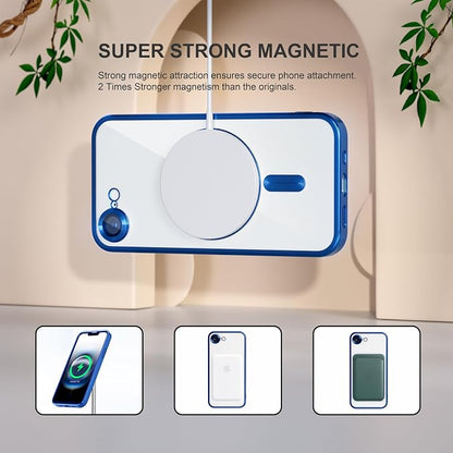 Misea Magnetic for iPhone 17e / 16e Case Compatible with MagSafe [Never Yellowing] [Military Grade Drop Protection] Full Camera Lens Protector Plating Soft Clear Phone Case for Women 6.1", Deep Blue