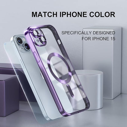 Misea Magnetic for iPhone 15 Case Compatible with MagSafe [Never Yellowing] [Military Grade Drop Protection] Full Camera Lens Protector Plating Soft Clear Phone Case for Women, Purple