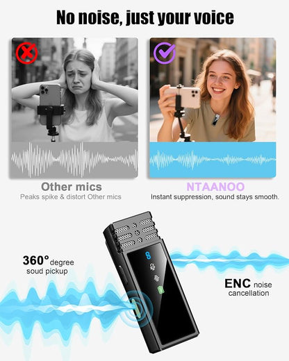 Wireless Lavalier Microphone for iPhone 15/16/17/Android, Lapel Mic with All-in-One 24H Charging Case, Noise Reduction, USB C Plug & Play Clip Mic for YouTube, TikTok, Podcast, Vlog, Black-Type C