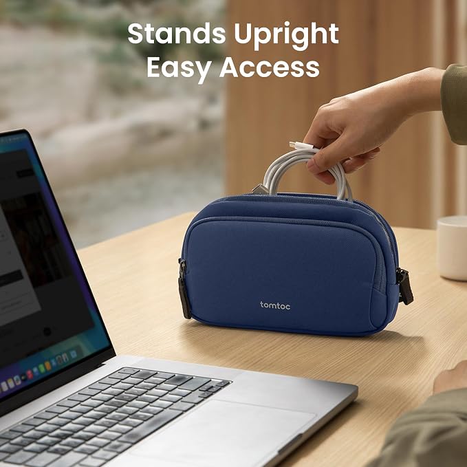tomtoc Electronic Organizer Travel Case, Water Resistant Dual Compartment Tech Pouch Cable Organization Storage Bag for Charger, Cord, Phone, Hard Drive, Power Bank, Accessories Travel Essentials | Water Resistant Cable Pouch Storage Bag for Charger, C...