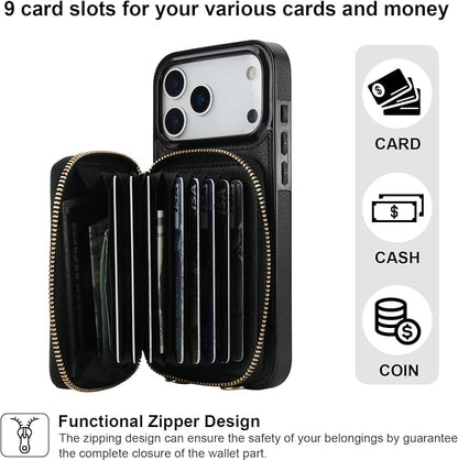 Bocasal Crossbody Wallet Case for iPhone 17 Pro Max, RFID Blocking Leather Purse Case with Card Holder, Protective Handbag Flip Cover with Zipper Wrist Strap Lanyard for Women 5G 6.9 Inch (Black)