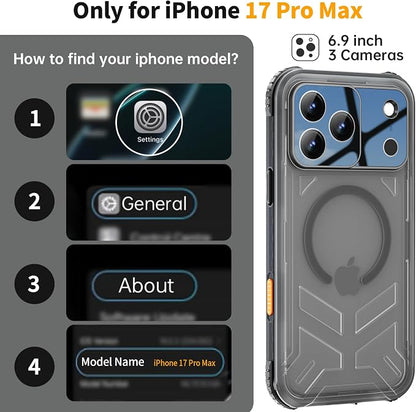 for iPhone 17 Pro Max Waterproof Case, Fit for Magsafe, IP68 Full Body Shockproof Dustproof, Built-in Camera Control and Screen Protector, 16FT Heavy Duty Military, 6.9" Black