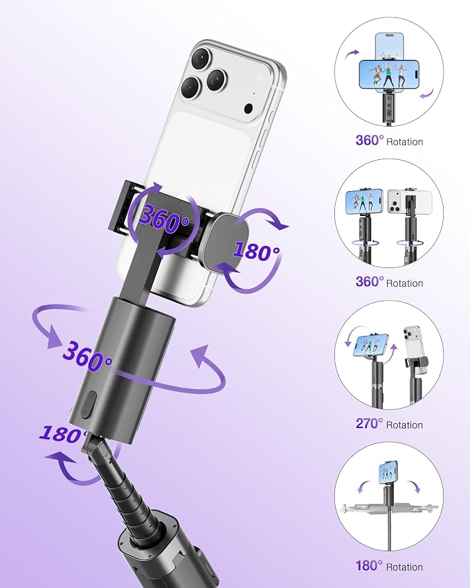 Auto Face Tracking Tripod 360 Rotation with Light, Phone Tripod Stand with Remote Follow Your Movement, for Android Phone Selfie Stick for Content Creators Vlog (Black)