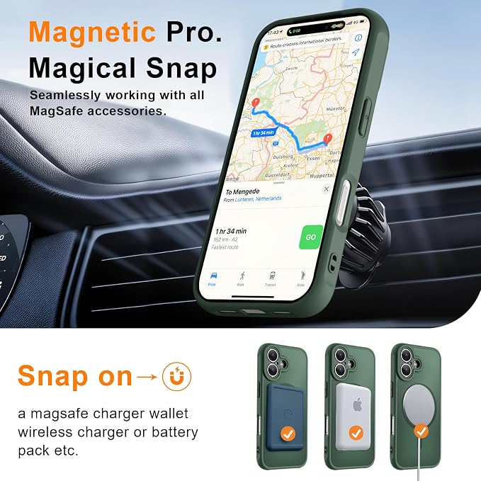MOCCA Magnetic for iPhone 17 Case, (Compatible with Magsafe) (16FT Military Grade Protection) Full Camera Protection Anti-Fingerprint Slim Translucent Matte Phone Cover 6.3",Midnight Green