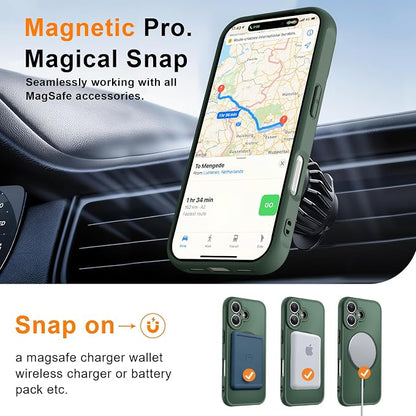 MOCCA Magnetic for iPhone 17 Case, (Compatible with Magsafe) (16FT Military Grade Protection) Full Camera Protection Anti-Fingerprint Slim Translucent Matte Phone Cover 6.3",Midnight Green