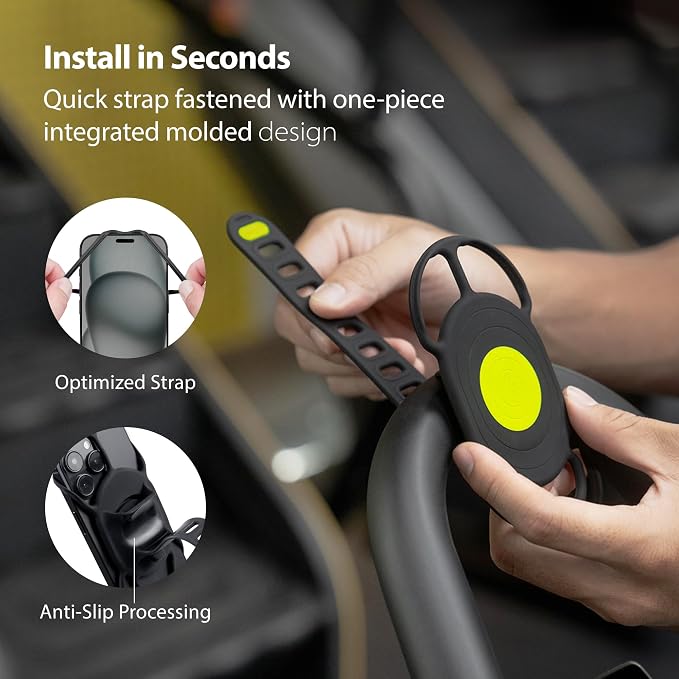 BONE Bike Tie 4 Magnetic, Magnetic Bike Phone Mount, Scratch-Free Silicone Holder with Shock-Absorbing Design, Cycling Phone Holder Compatible with Most Smartphones (with Magnet Sticker)