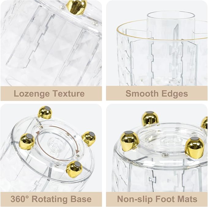 SAYEEC Pen Holder for Desk 6 Slots Rotating Makeup Brush Organizer Toothbrush Holder Versatile Desk Skin Care Cosmetic Organizer Pencil Cup Pot Art Supply Caddy for Office Vanity Bathroom (Clear Gold)