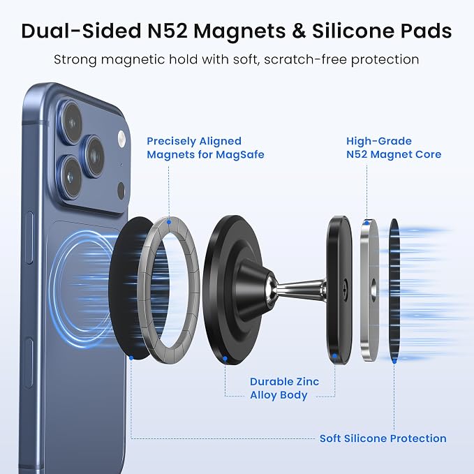 Itramax Gym Magnetic Phone Holder for MagSafe,360° Adjustable Alloy Cell Phone Stand Holder,Dual Magnet Portable Gym Workout Mount with Magnetic Ring for iPhone 17 16 15 14 13 12&Smartphones,Men/Women