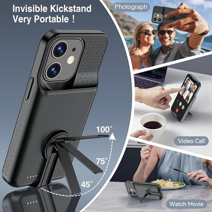BOPPS Battery Case for iPhone 12 Pro/12 with Stand【Support Carplay】 Real Powerful 7000mAh Portable Charger Case 360°Protection Rechargeable Extended Charging case for iPhone 12，12 pro -Black
