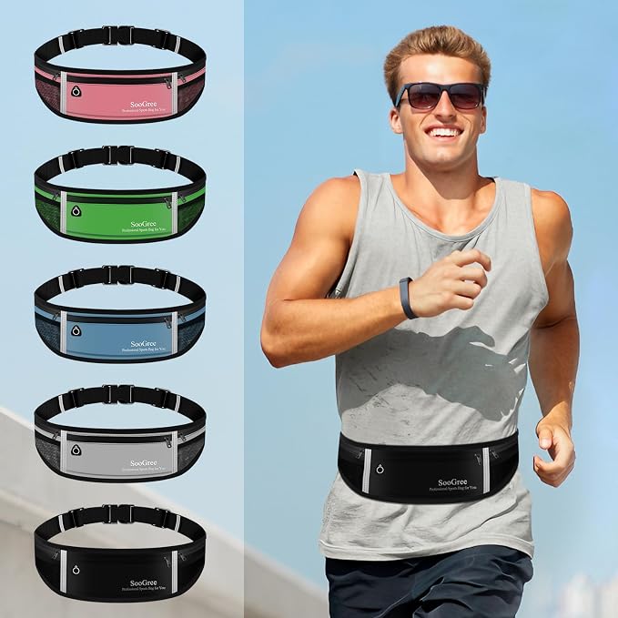SooGree Men Women Running Belt Fanny Pack,Reflective Workout Sport Waist Pack Bag,Running Phone Holder Belt with Water Bottle Holder, Ideal for Running,Walking,Cycling,Gym Workouts (GSP8803-Gray)