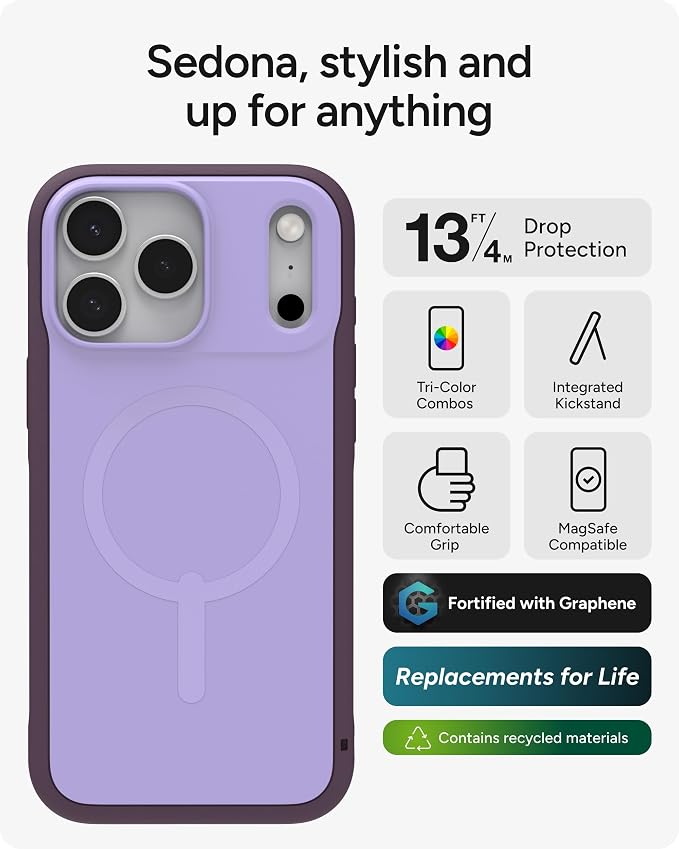 ZAGG Sedona Snap Case for iPhone 17 Pro Max - Purple Dusty Grape, Drop Protection (13ft/4m), Graphene-Reinforced Multi-Layer Protection, MagSafe Phone Case with Impact-Absorbing Bumpers, Slim
