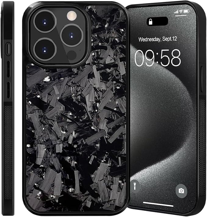 Hexafiber Phone Case,Forged Carbon Fiber Flakes Case,All-Inclusive,Support Wireless Charging,Anti-Slip Sides for iPhone Series (for iPhone 12 Pro,Silver)