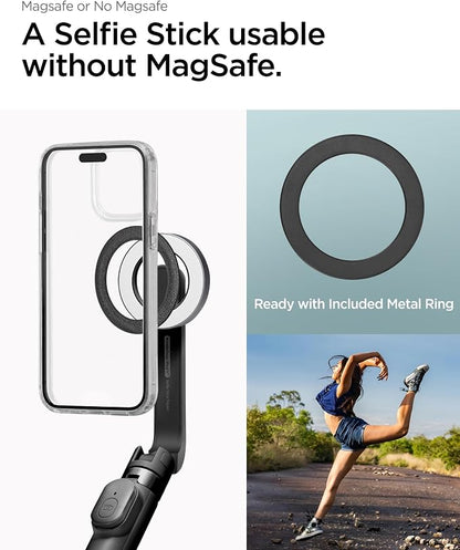 Spigen Selfie Stick Tripod Stand with Bluetooth Remote Control Shutter 24" Extendable Compatible with MagSafe iPhone 17/16/15/14/13/12 Pixelsnap Pixel 10 Series & More - Black (S571W)