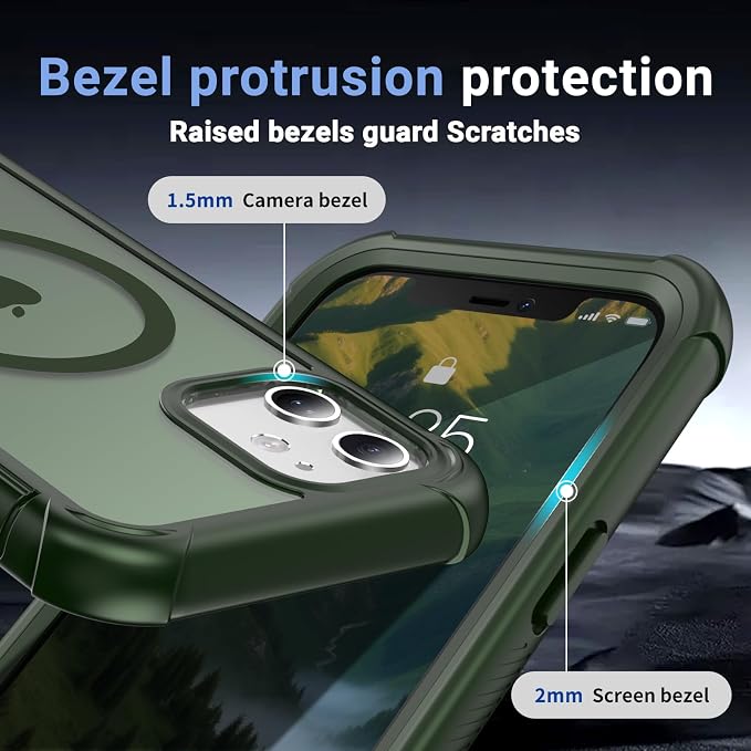 jaroco Magnetic for iPhone 12/12 Pro Case, [Compatible with MagSafe][Military Grade Drop Protection][Heavy Duty Protection][Non-Slip][Shockproof] 2-Layer Durable Bumper Phone Case 6.1''-Army Green