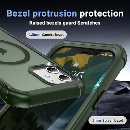 jaroco Magnetic for iPhone 12/12 Pro Case, [Compatible with MagSafe][Military Grade Drop Protection][Heavy Duty Protection][Non-Slip][Shockproof] 2-Layer Durable Bumper Phone Case 6.1''-Army Green