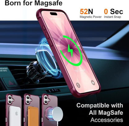 360° Magnetic Swivel Ring for iPhone 17 case, Built-in Metal Stand and Ring Holder, Magsafe Compatible, Military Grade Protection, Shock and Vibration Resistant - Wine Red