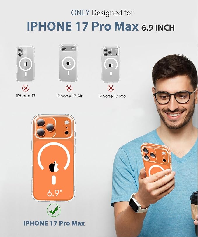 Compatible with iPhone 17 Pro Max Case Clear, Built-in Screen Protector, [Compatible with MagSafe] Full Body Rugged Phone Case, Shockproof Protective Magnetic Cover for 17 ProMax 6.9" (Clear)