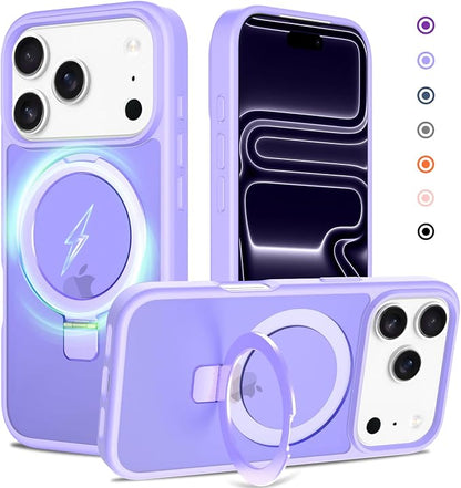 Ultra-Magnetic Stand for iPhone 17 Pro Case [Military Drop Protection] [Compatible with MagSafe] Shockproof Translucent Matte Slim Ring Holder Case for iPhone 17 Pro (Lavender Purple)