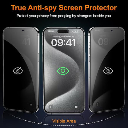 2 Pack for iPhone 15 Pro Max Privacy Tempered Glass Screen Protector 6.7 Inch, 9H Hardness, Scratch Resistant with Updated Easy Installation Tool
