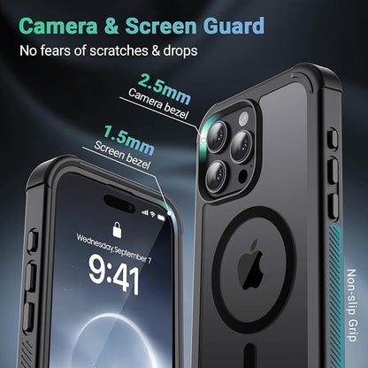 jaroco Magnetic for iPhone 15 Pro Case, [Compatible with MagSafe][Military Grade Drop Protection][Heavy Duty Protection][Non-Slip][Shockproof] 2-Layer Durable Bumper Phone Case 6.1''-Black