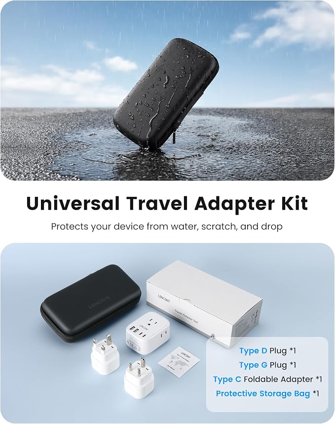 LENCENT Type C and Type D G Universal Travel Adapter Kit International Plug | Power Adapter for Europe UK Maldives Italy Ireland Scotland Dubai Singapore India Sri Lanka Tanzania Zanzibar Kuwait Nepal