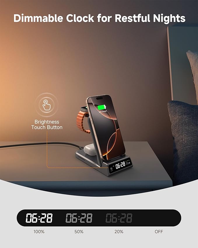 Charging Station for iPhone Air/17, SwanScout 703A, Wireless Charger for iPhone 16/15/14/13/12/11 Series, for Apple Watch 10/Ultra 2/9/8/7/SE 2, for Airpods Pro 3, Foldable and Portable (Tech Grey)