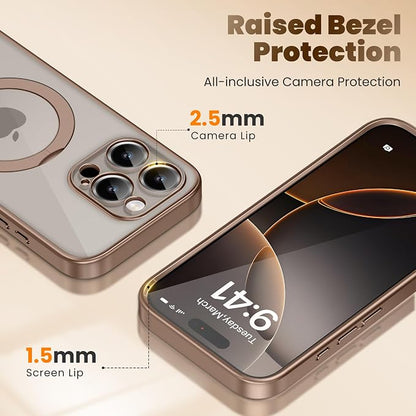 GolbinBox for iPhone 16 Pro Case with 360° Spin Magnetic Stand,[Compatible with Magsafe] [Military Protection][Built-in Ring Holder] Camera Control Phone Case for 16 Pro,Desert Titanium/Clear