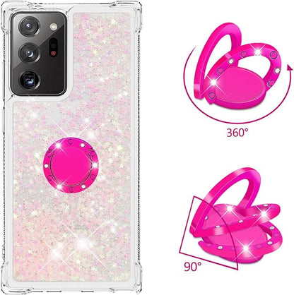 Transparent Liquid Case for Galaxy Note 20 Ultra with Ring Holder, Transparent Silicone Phone Case Glitter Floating Liquid Cover Bumper Case Anti Yellowing compatible with Samsung Galaxy Note 20 Ultra