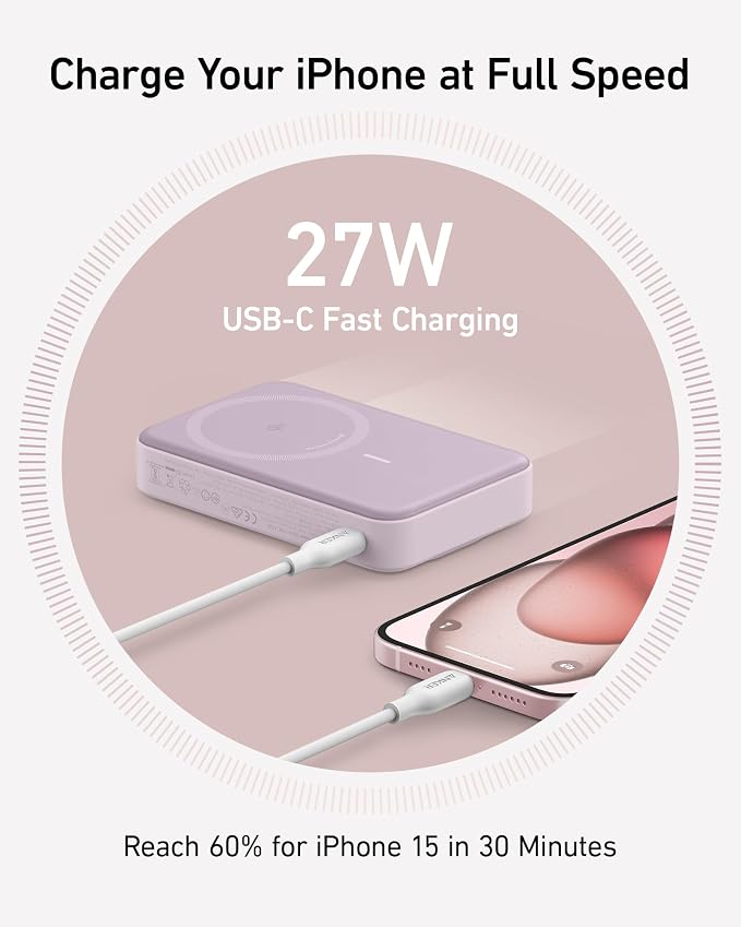 Anker MagGo Power Bank, Qi2 Certified 15W Ultra-Fast MagSafe-Compatible Portable Charger, 10,000mAh Battery Pack with Smart Display and Foldable Stand, For iPhone 15/14/13/12 Only(USB-C Cable Include)