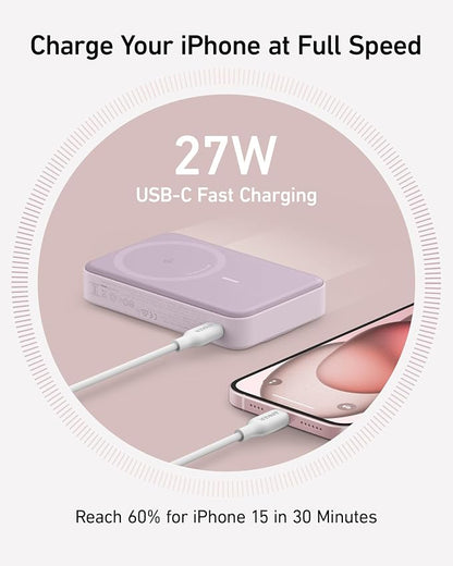 Anker MagGo Power Bank, Qi2 Certified 15W Ultra-Fast MagSafe-Compatible Portable Charger, 10,000mAh Battery Pack with Smart Display and Foldable Stand, For iPhone 15/14/13/12 Only(USB-C Cable Include)